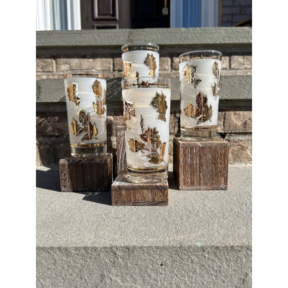 Vintage Mid Century Frosted Golden Rose Glass Tumblers. - Picture 6 of 10